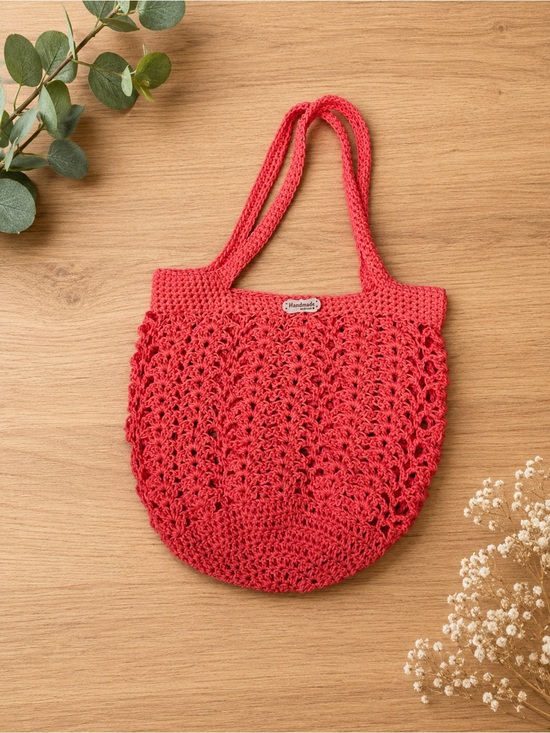 Handbags - Crochet Market Bag in Coral Pink